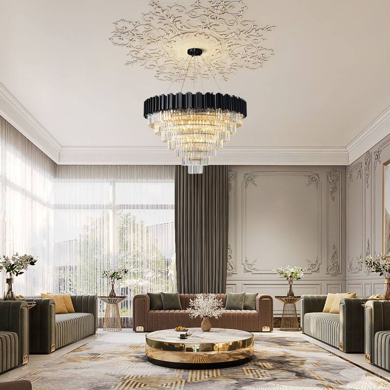 KAYLA Large Crystal Chandelier - 35.4"Modern 6-Tier 17-Light Chrome Ceiling Light, Luxury K9 Crystal