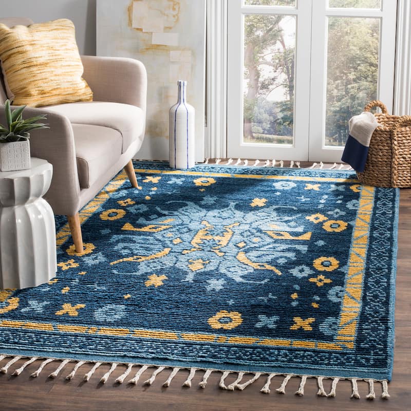 SAFAVIEH Hand-knotted Kenya Bjartey Southwestern Tribal Wool Rug - 9' x 12' - Blue/Gold