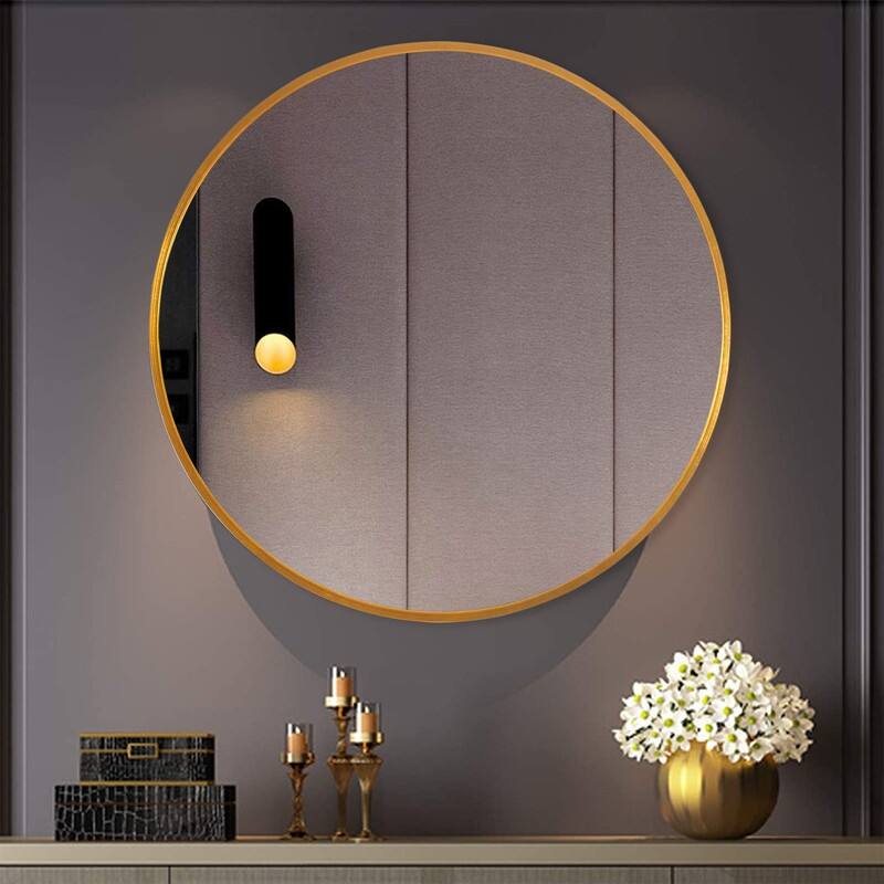 Classic Round Accent Bathroom Mirror Metal Frame Hanging Wall Mounted Circle Mirror for Wall Decor Vanity Entryway Living Room