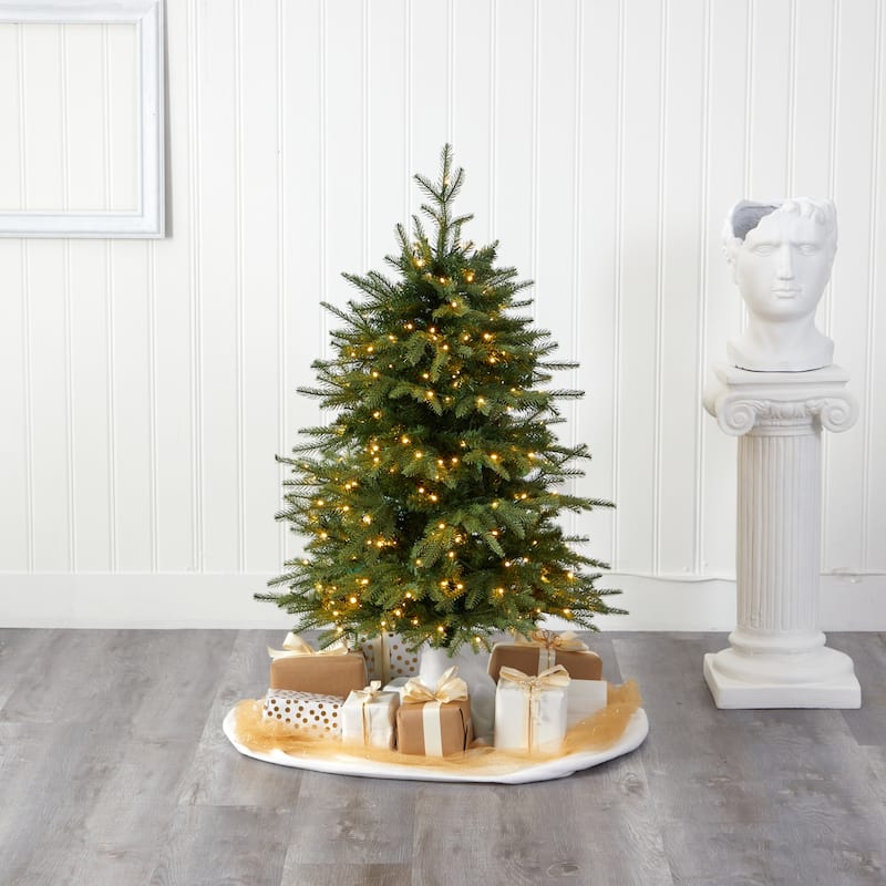 4ft Artificial Christmas Tree with Lights - Holiday Decor, Bendable Branches, Festive Tree for Home - Green - 48