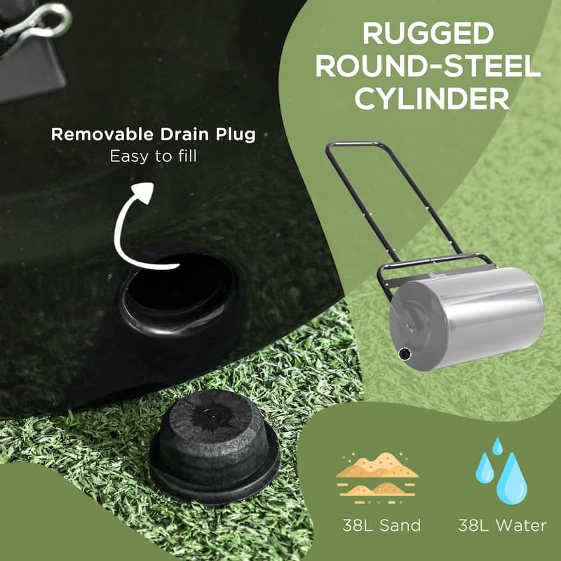 Outsunny 136.5 lbs Combo Push/Tow Lawn Roller Filled with 10 Gallons Sand or Water for the Garden, Φ12.5" x 19.75"