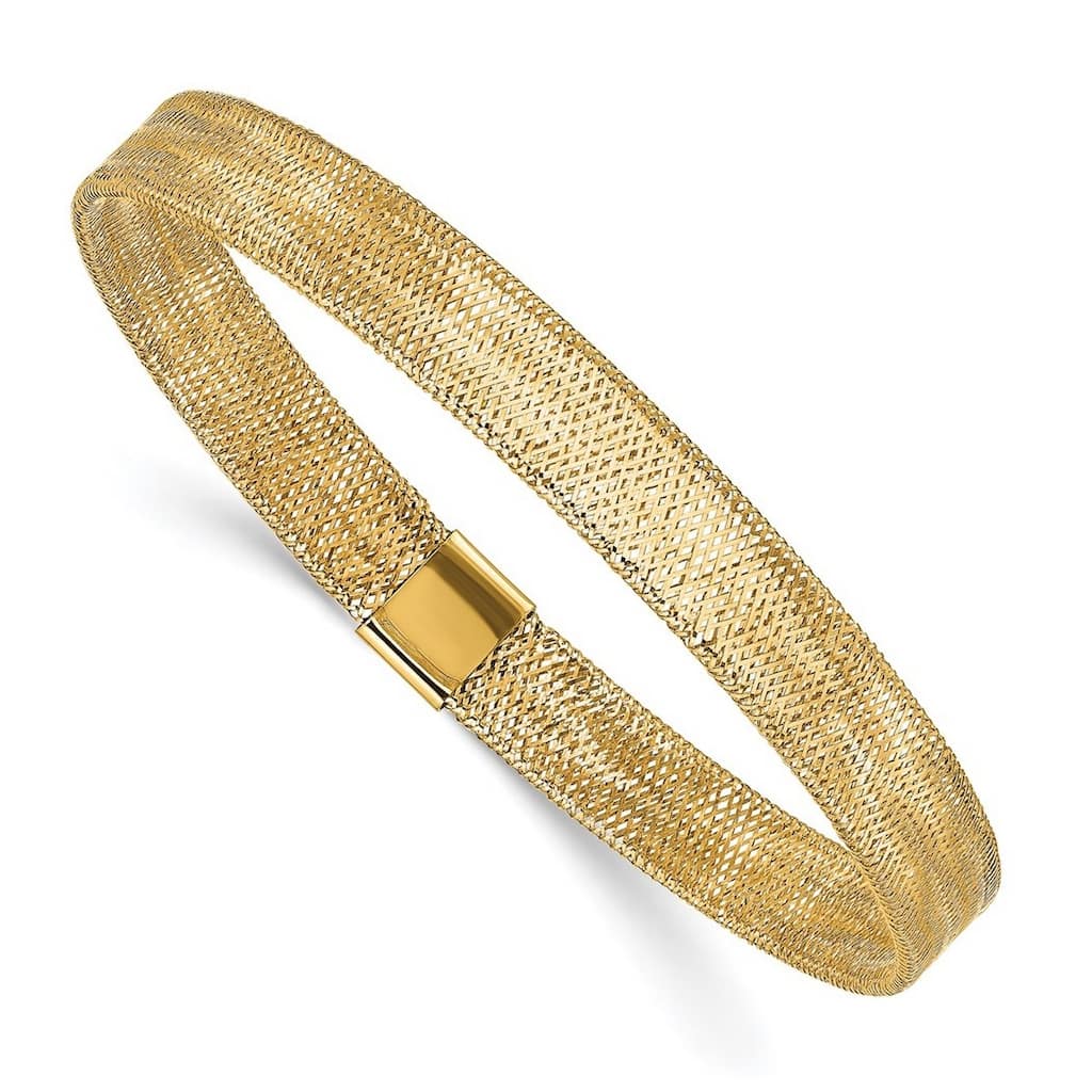 Curata 14k Yellow Gold 7" 7mm Mesh Stretch Stackable Bangle Bracelet