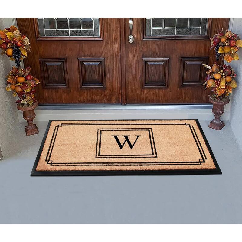 A1HC Natural Coir and Rubber Monogrammed Front Porch Entry Doormat 24"X48" Black/Beige