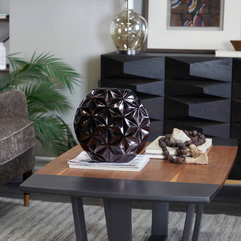 CosmoLiving by Cosmopolitan Aluminum Metal Faceted Geometric Vase - Black, Silver, Gold - Black - 12"W, 11"H