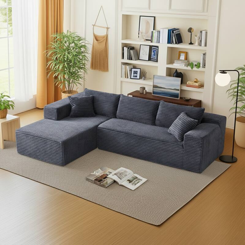 103.54" Flannel L-Shaped High-Density Modern Modular Sectional Sofa with Chaise & Pillows
