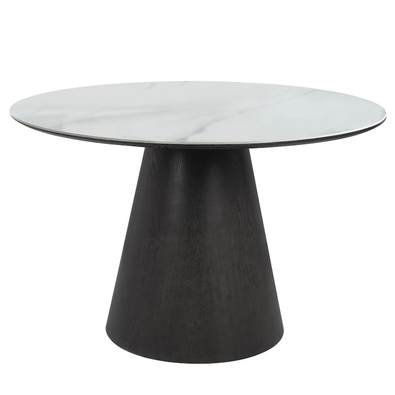 47" Round Dining Table with Sintered Stone Top and Ash Wood Base Riven Series