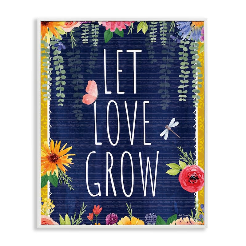 Stupell Let Love Grow Floral Border Framed Giclee Art Design By Nicole DeCamp - 24 x 30 - White
