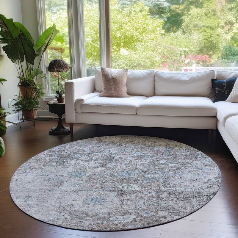 Machine Washable Indoor/ Outdoor Chantille Distressed Traditional Rug