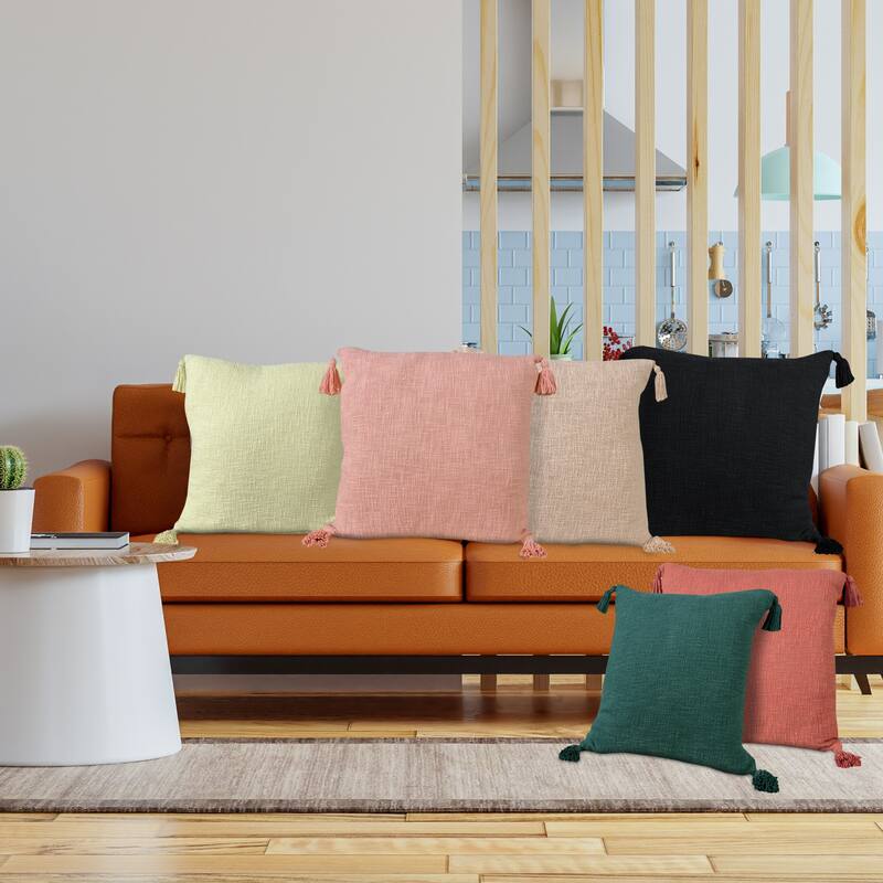 Sevita Solid Cotton Throw Pillow with Tassels