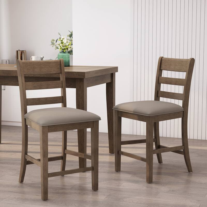 Benner Farmhouse Upholstered Wood Counter Stools (Set of 2) by Christopher Knight Home - 20.00" L x 22.50" W x 41.34" H - Antique Brown