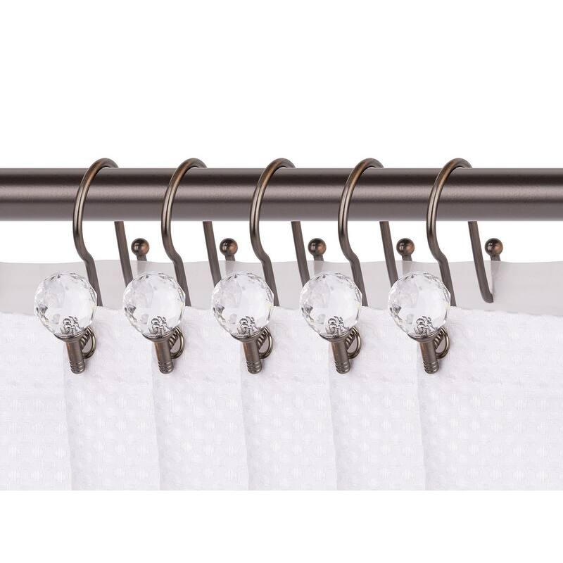 Utopia Alley Rustproof Zinc Double Shower Curtain Hooks for Bathroom, Crystal Design, Set of 12 - Oil Rubbed Bronze