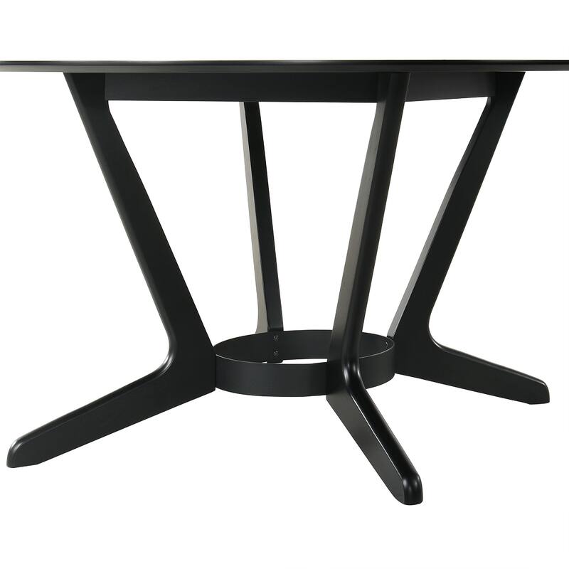 Alana Dining Table, Black Rubberwood, Metal, Round 54 Inch Top