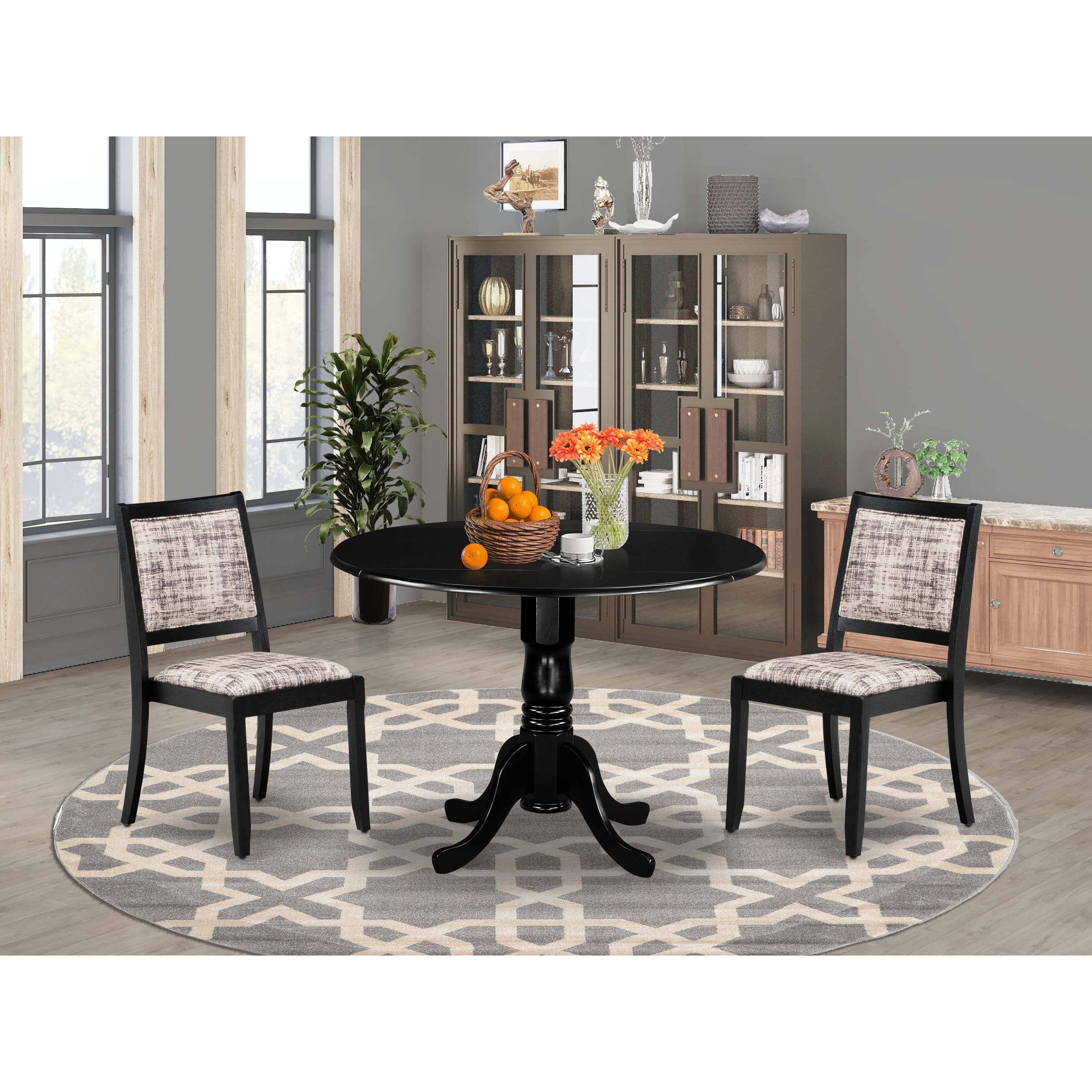 East West Furniture Dining Set Includes a Round Kitchen Table and Stackable Dining Chairs, Black (Pieces & Seat Type Options)