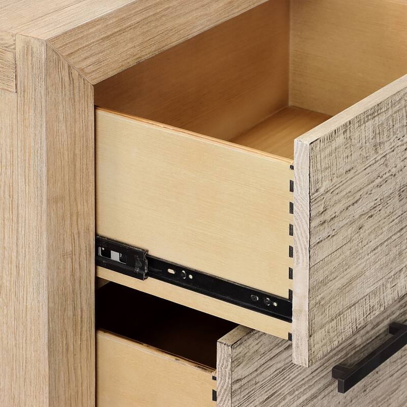 Rowena 2-Drawer Pine Wood Nightstand, Light Warm Wash