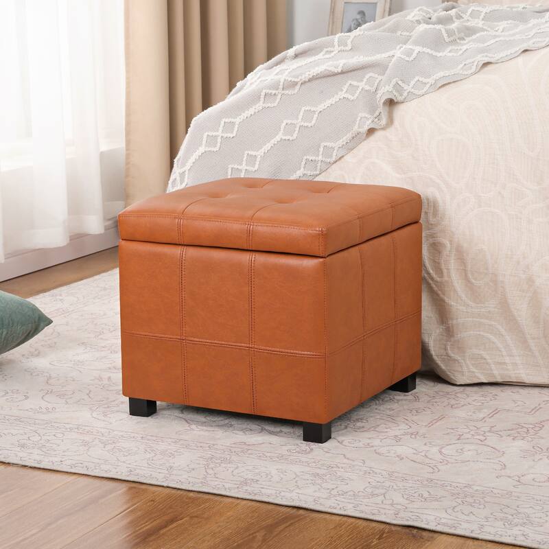 Adeco Square Tufted Storage Ottoman with Hidden Space