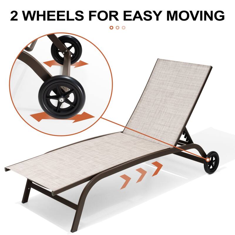 Outdoor Chaise Lounge Chair Pool Lounger with Adjustable Back and Wheels