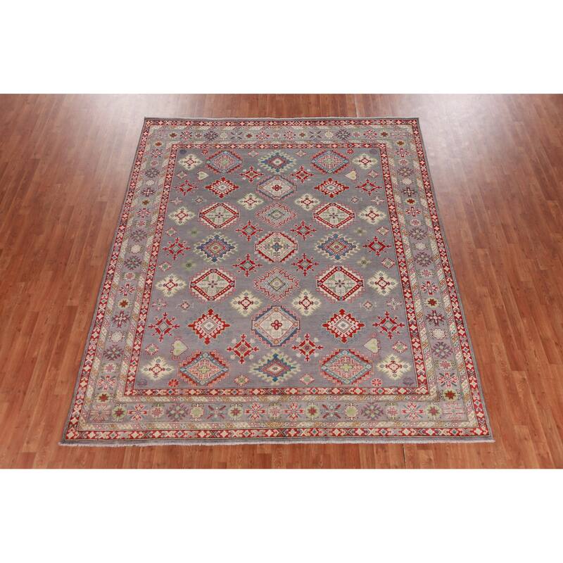 Hand Knotted Oriental 100% Wool Carpet Traditional All-Over Greys & Charcoal Kazak Area Rug - 9' 10'' X 8' 2''