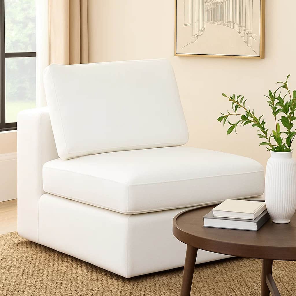 Lipi Modular Armless Chair, Plush Mist White, 41 Inch Solid Wood Frame