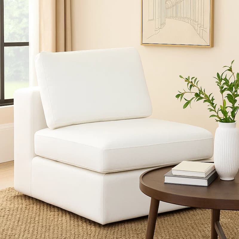 Lipi Modular Armless Chair, Plush Mist White, 41 Inch Solid Wood Frame