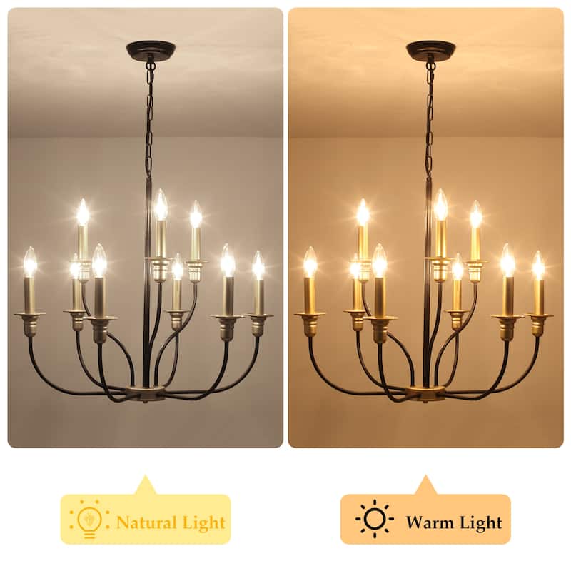9-Light Candlestick Farmhouse Chandelier for Bedroom Living Room Staircase