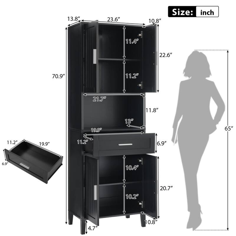 Modern 70.9” Tall Freestanding Bathroom Cabinet with Drawer and Soft-Close Doors