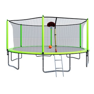 15FT Trampoline with Basketball Hoop Inflator and Ladder(Inner Safety Enclosure)