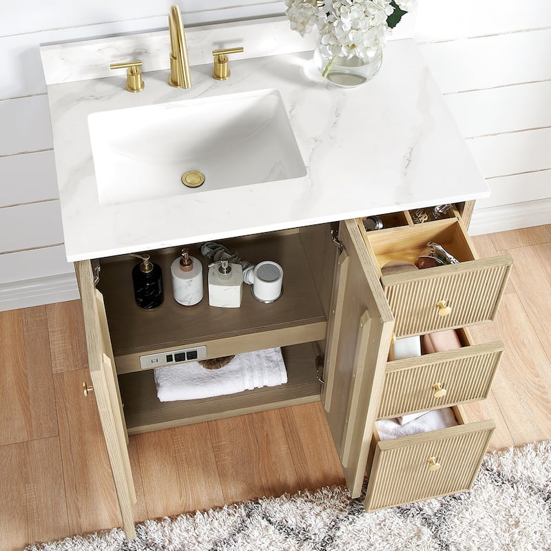 Oza Bath Vanity with Quartz Stone Top and Mirror