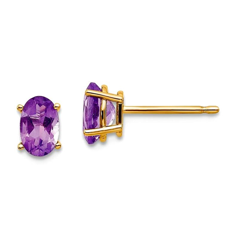 Curata 14k Yellow Gold 6x4mm Oval Genuine Gemstone Birthstone Post Earrings - Amethyst