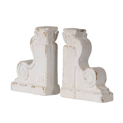Distressed White Ornate Scrollwork Bookends (Set of 2)
