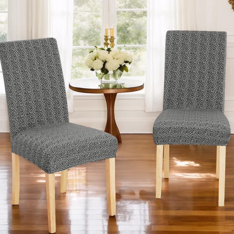 Stretch Jacquard Spandex Chair Covers 2 Pieces - 18x18x24 Inch - Dark Grey