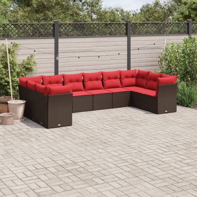 vidaXL 10/11 Piece Patio Sofa Set with Cushions Brown/Gray Poly Rattan - 21.7 x 24.4 x 27.2