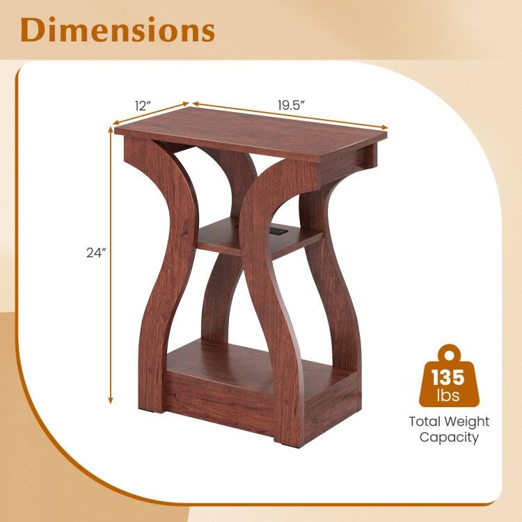 Set of 2 Engineered Wood 3-Tier Side Table with USB and Outlets - 19.5" x 12" x 24"
