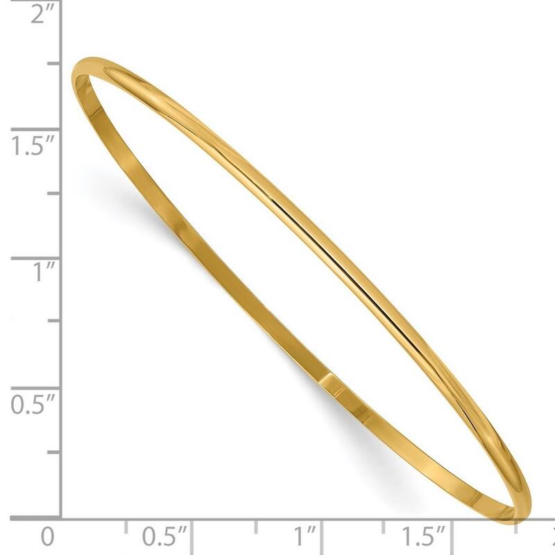 Curata 14k Yellow Gold Solid 2mm Polished Half-Round Slip-On Bangle Bracelet