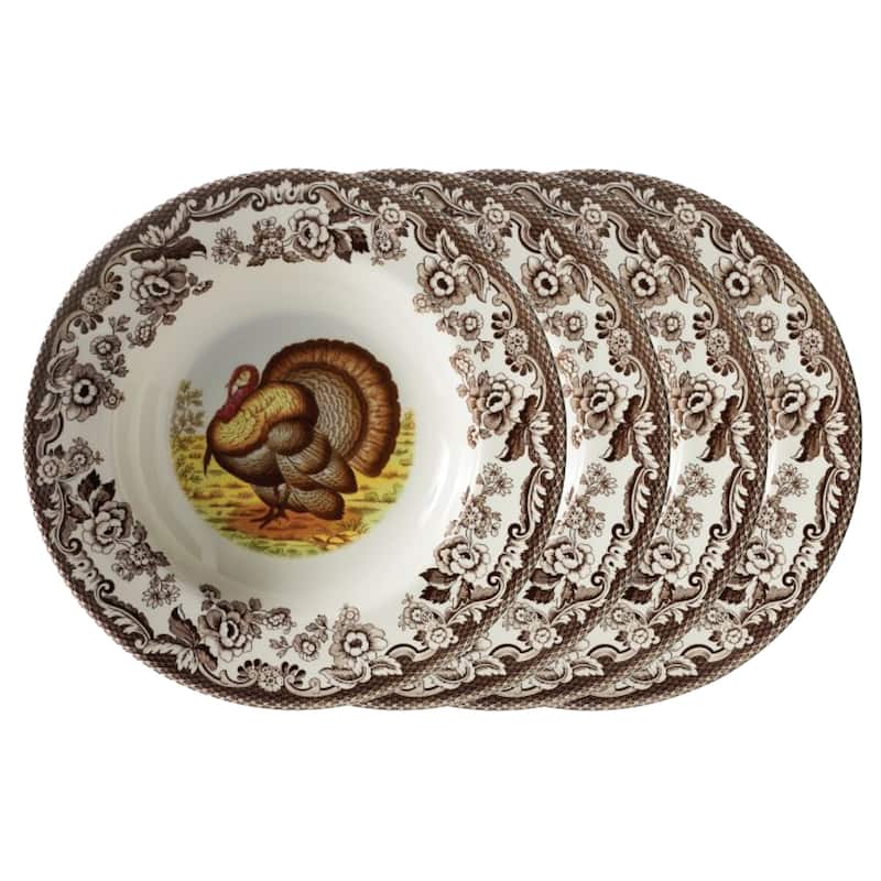 Spode Woodland Set of 4 Soup Bowls - 9 inch - 9 inch - Turkey Motif