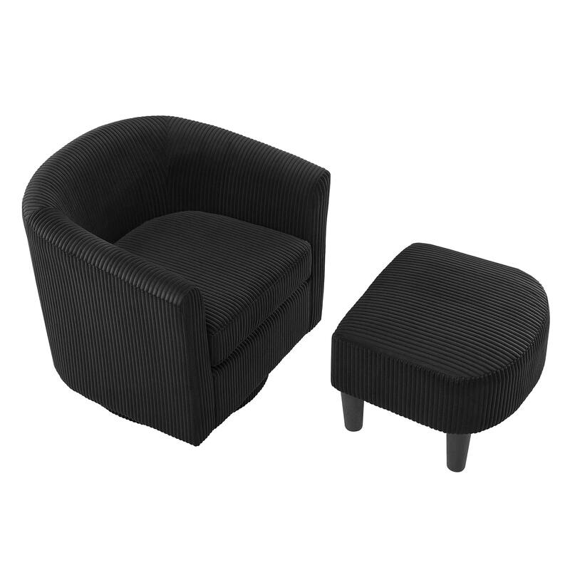 Swivel Accent Chair 360° Comfy Recliner Corduroy Arm Chair Single Sofa with Ottoman for Living Room Bedroom