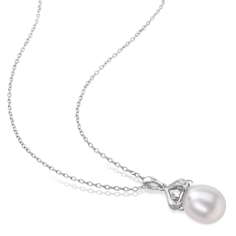 Miadora Sterling Silver Cultured Freshwater Pearl & Diamond Accent Solitaire Drop Necklace (8.5-9mm)