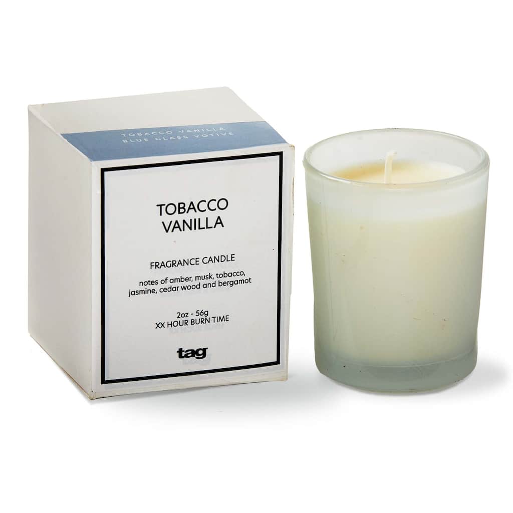 Tobacco Vanilla Scented Votive Candle - Light Blue, 2oz, 7hr Burn Time, Everyday Use, 2.5" H x 2" L x 2" W