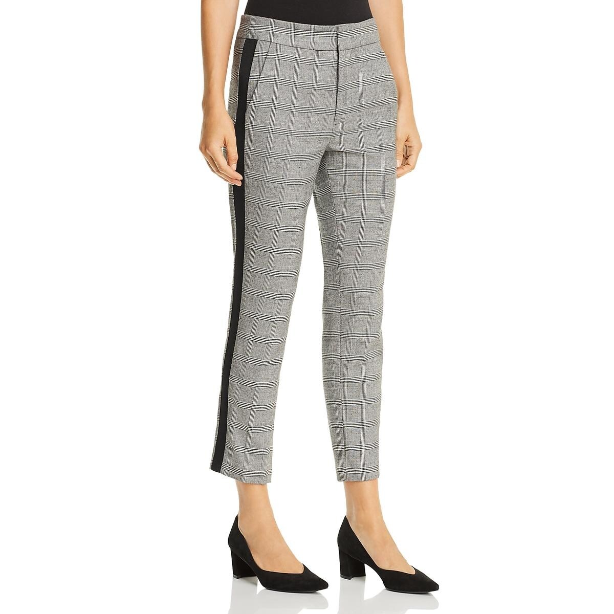 womens plaid pants with side stripe