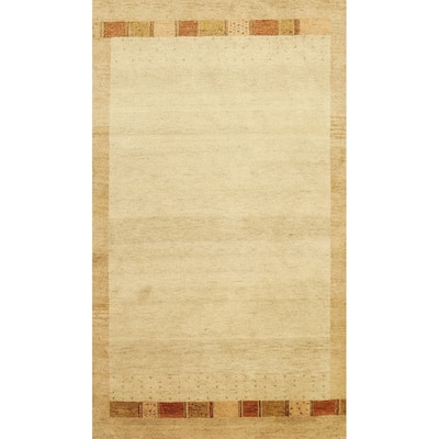 Hand Knotted Oriental 100% Wool Carpet Modern Geometric Beige & Ivories Gabbeh Area Rug - 7' 9'' X 4' 11''
