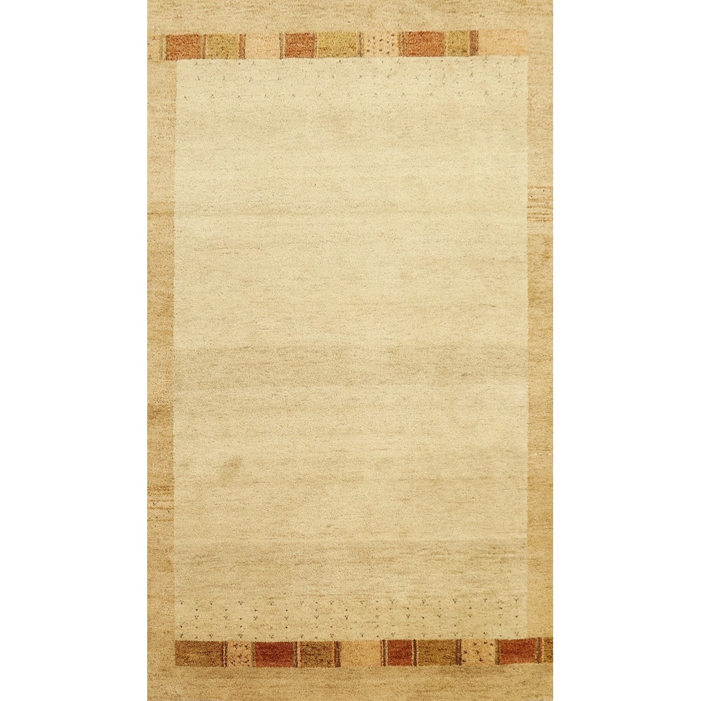 Hand Knotted Oriental 100% Wool Carpet Modern Geometric Beige & Ivories Gabbeh Area Rug - 7' 9'' X 4' 11''