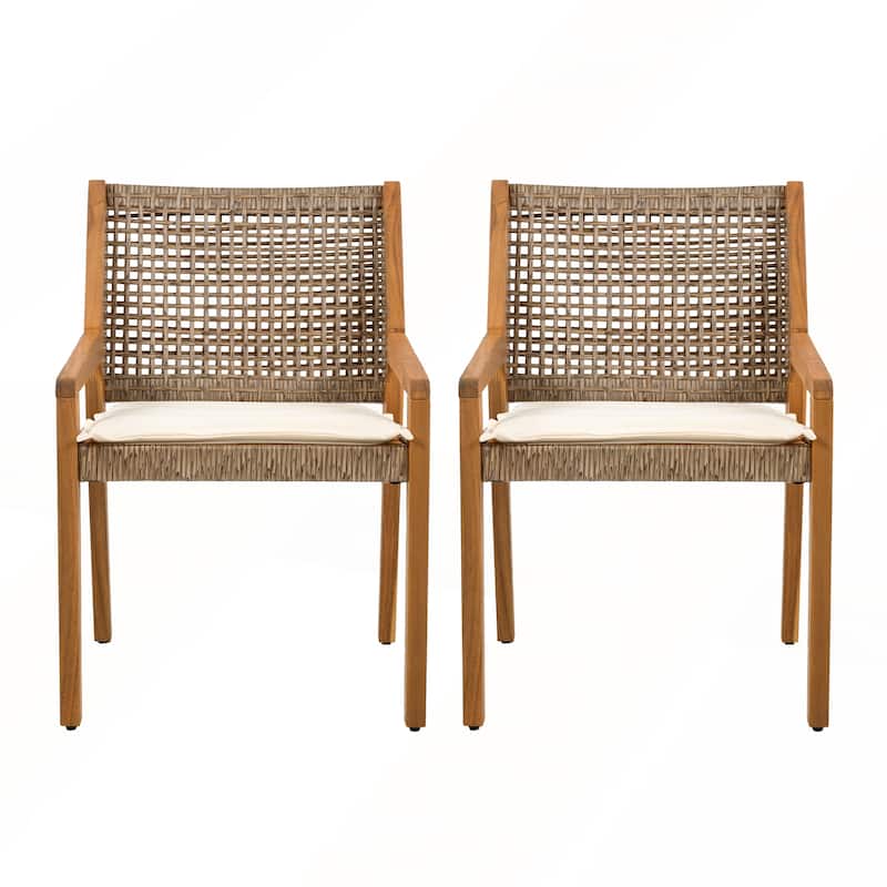 Outdoor Dining Chairs with Cream Cushion Set of 2