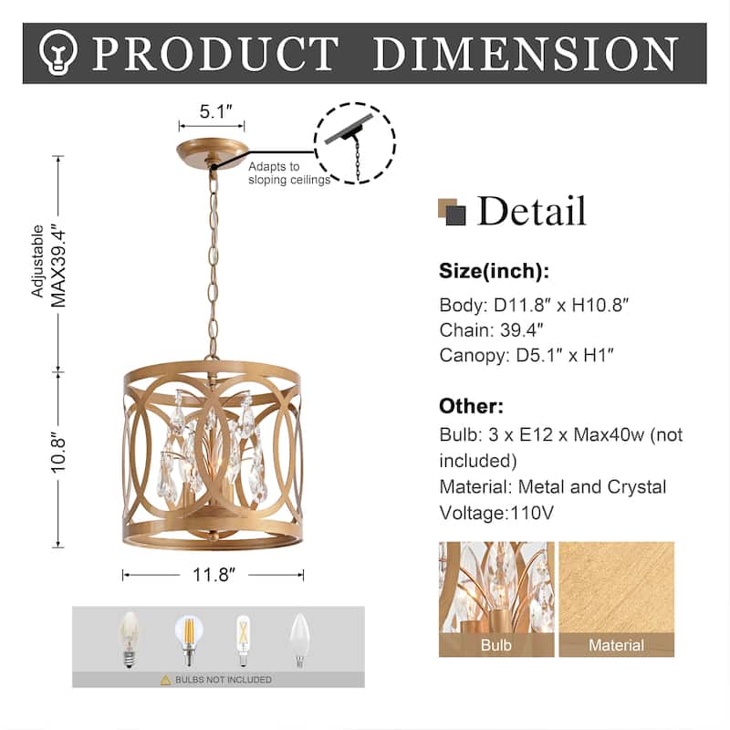 Aurelia 3-light Metal Cage Drum Chandelier