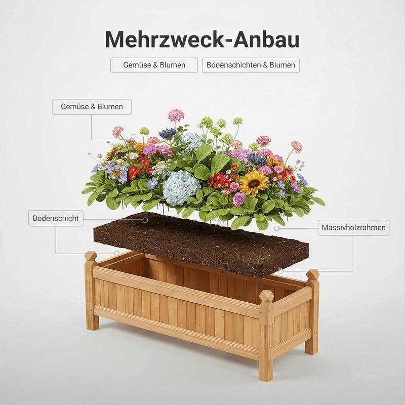Wooden Raised Garden Bed, Elevated Planter Box for Vegetables, Fruits, Flowers, Herbs - N/A