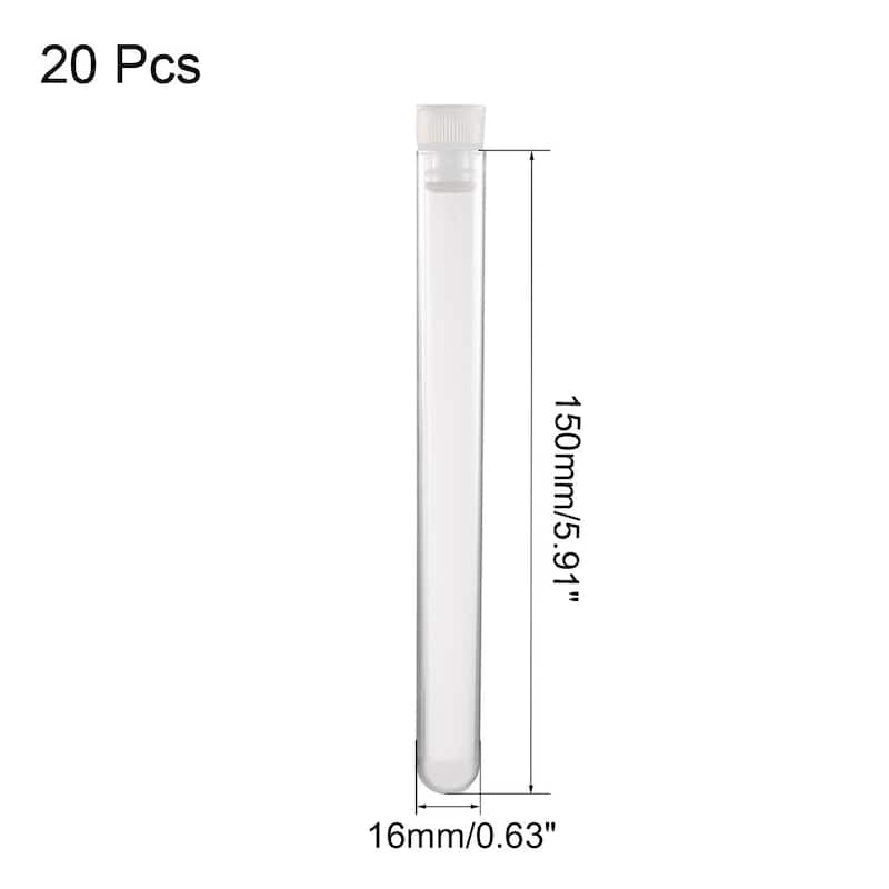 20 Pcs Centrifuge Test Tubes Round Bottom Polystyrene with White Cap 16 x 150mm - Clear