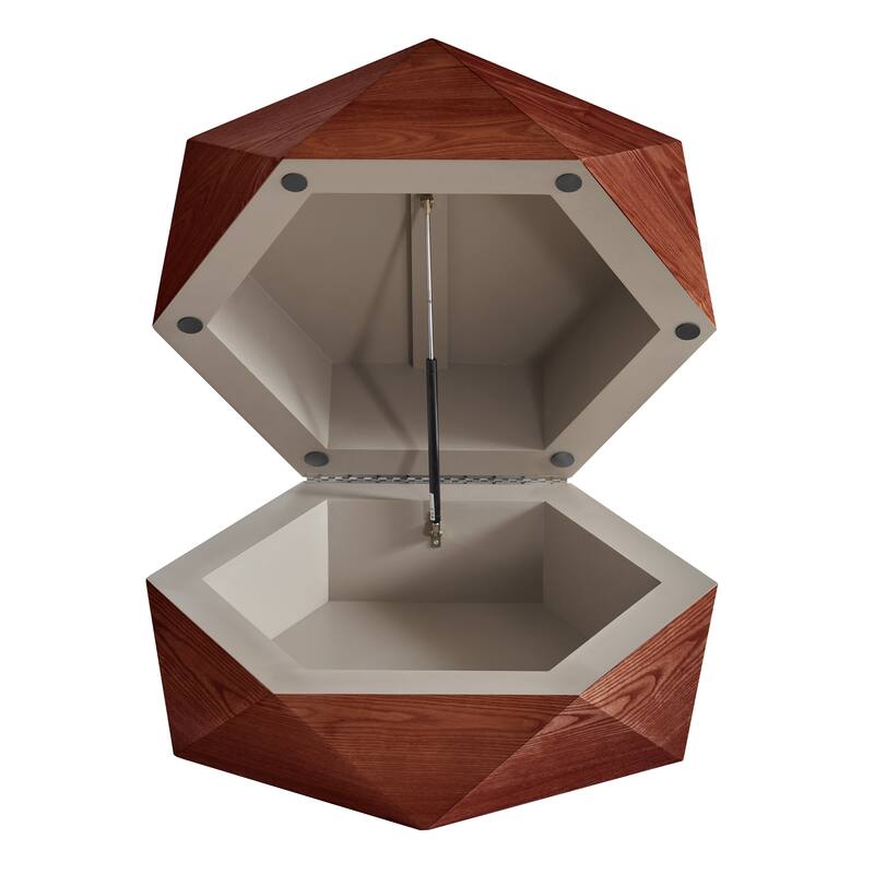 GDFStudio Corvyn Polygon Flip-Top Coffee Table with Hidden Storage and Solid Wood Veneer
