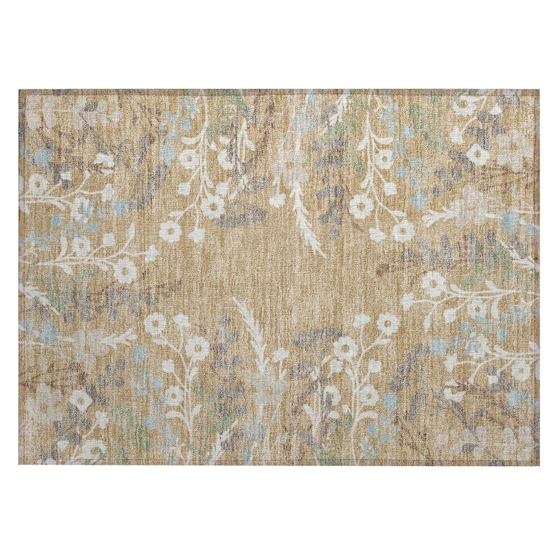 Machine Washable Indoor/ Outdoor Floral Border Chantille Rug