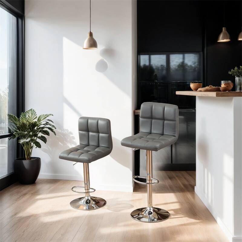 Swivel Faux Leather Adjustable Hydraulic Bar Stool,Set of 2