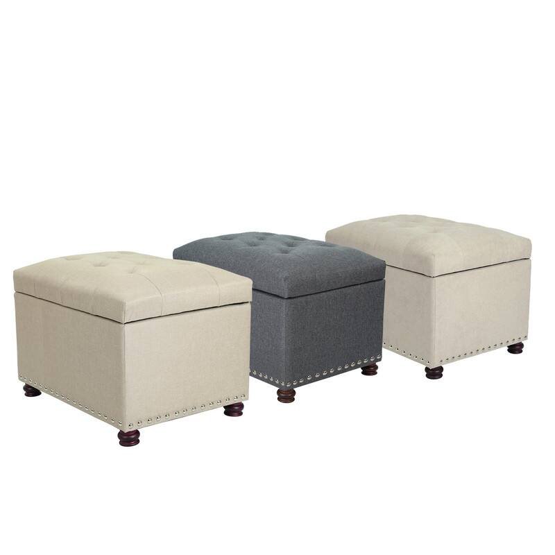 Adeco Classy Rectangle Storage Bench Natural Fabric Footstool Ottoman