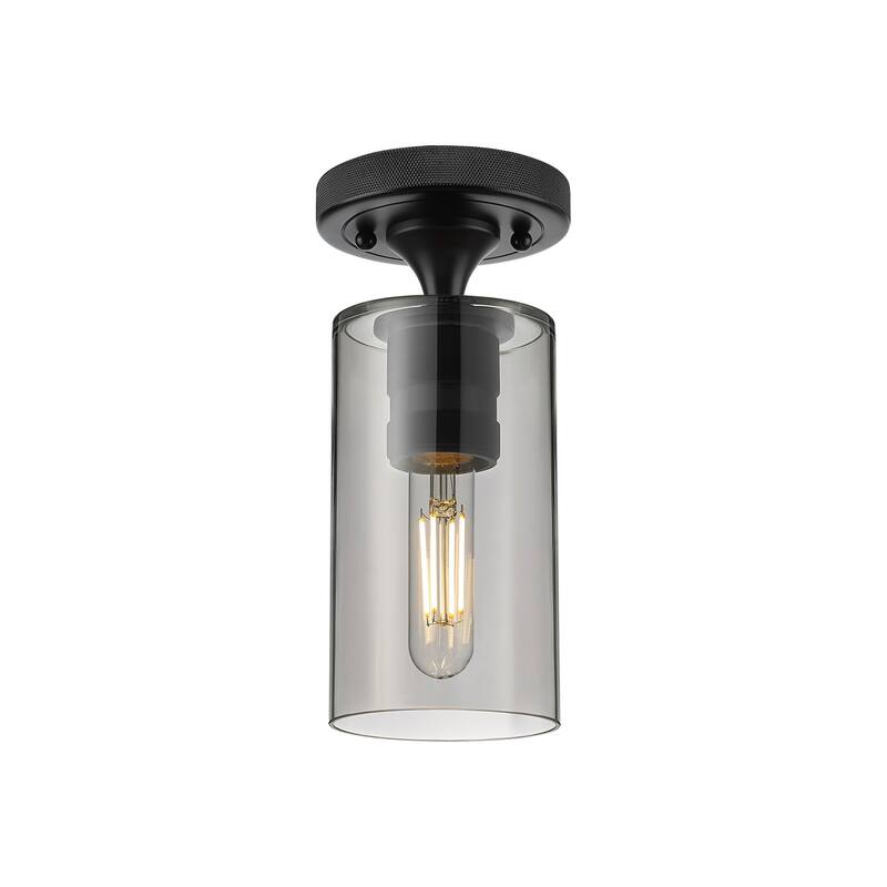 Innovations Lighting 434-1F-10-4 Crown Point Flush Crown Point 4" Wide - Matte Black / Plated Smoke