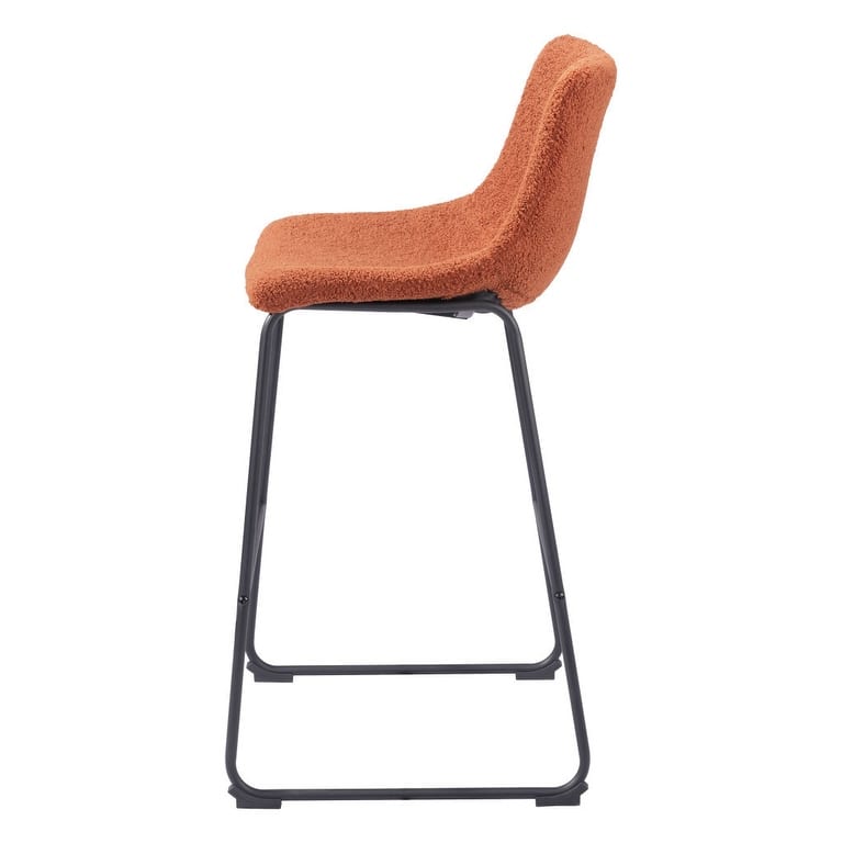 Set of Two 29" Burnt Orange and Black Shearling and Steel Bar Height Bar Chairs